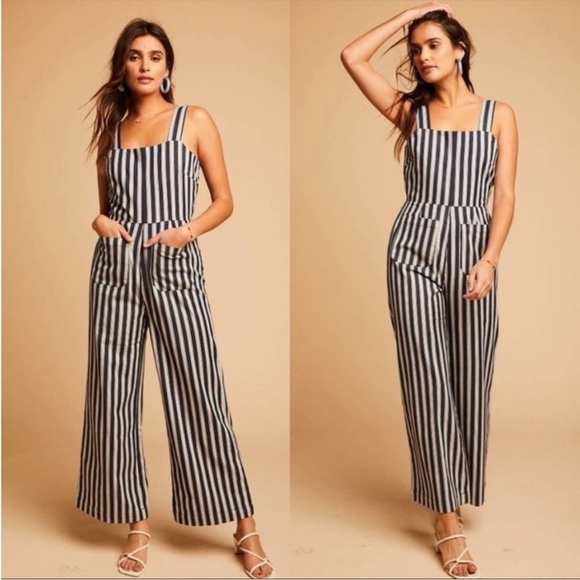 ROLLA'S Sailor Stripe Wide Leg Jumpsuit Overalls Patch Pocket Blue White Sz 12 L - Picture 5 of 16